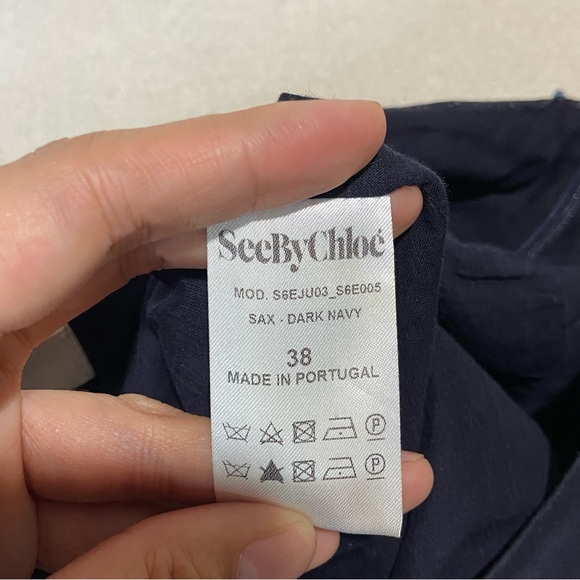 SEE BY CHLOE Floral Embroidered Pleated Navy Mini Skirt Size FR 38 / US 6 - Picture 7 of 11